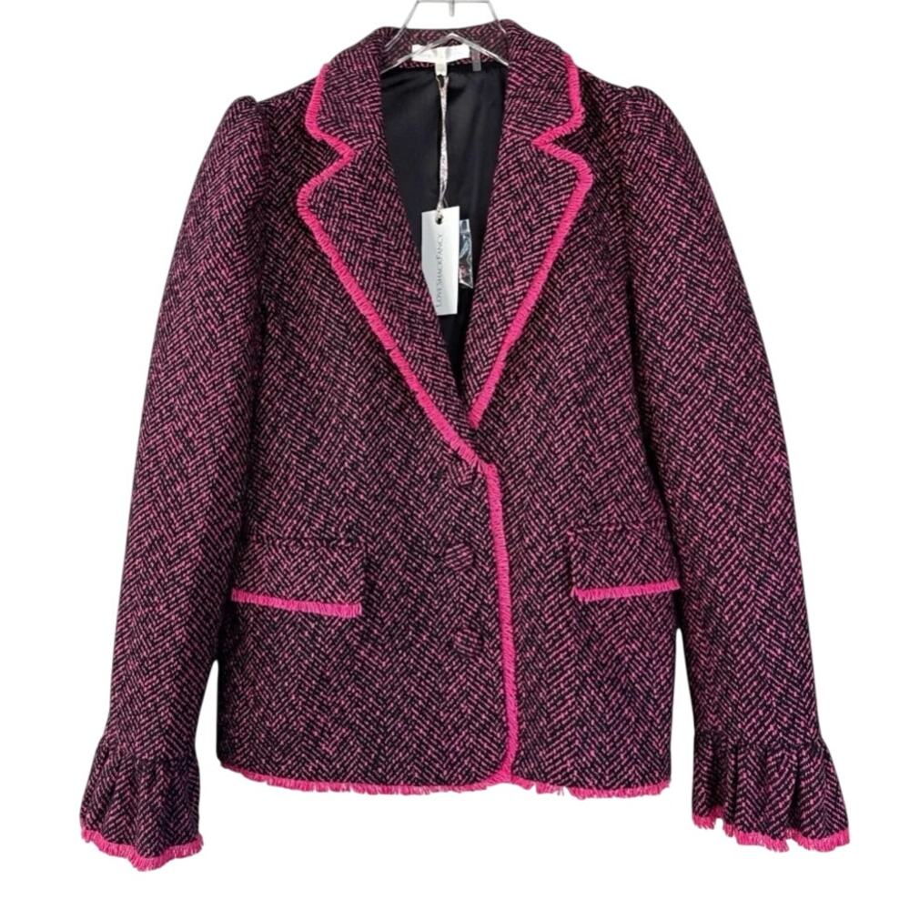LOVESHACKFANCY Pink Tweed Yoland Blazer Size 0 NWT Boisen Berry Jacket